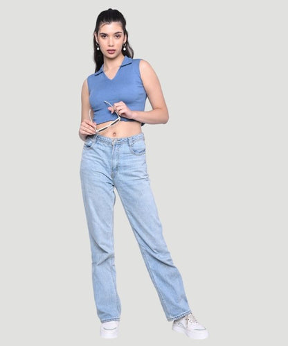 Women's Blue Solid Sleeveless Regular Fit Top